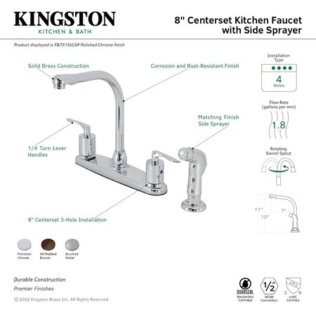 Kingston Brass Centerset Kitchen Faucet with Plastic Sprayer, Brushed Nickel FB758SVLSP